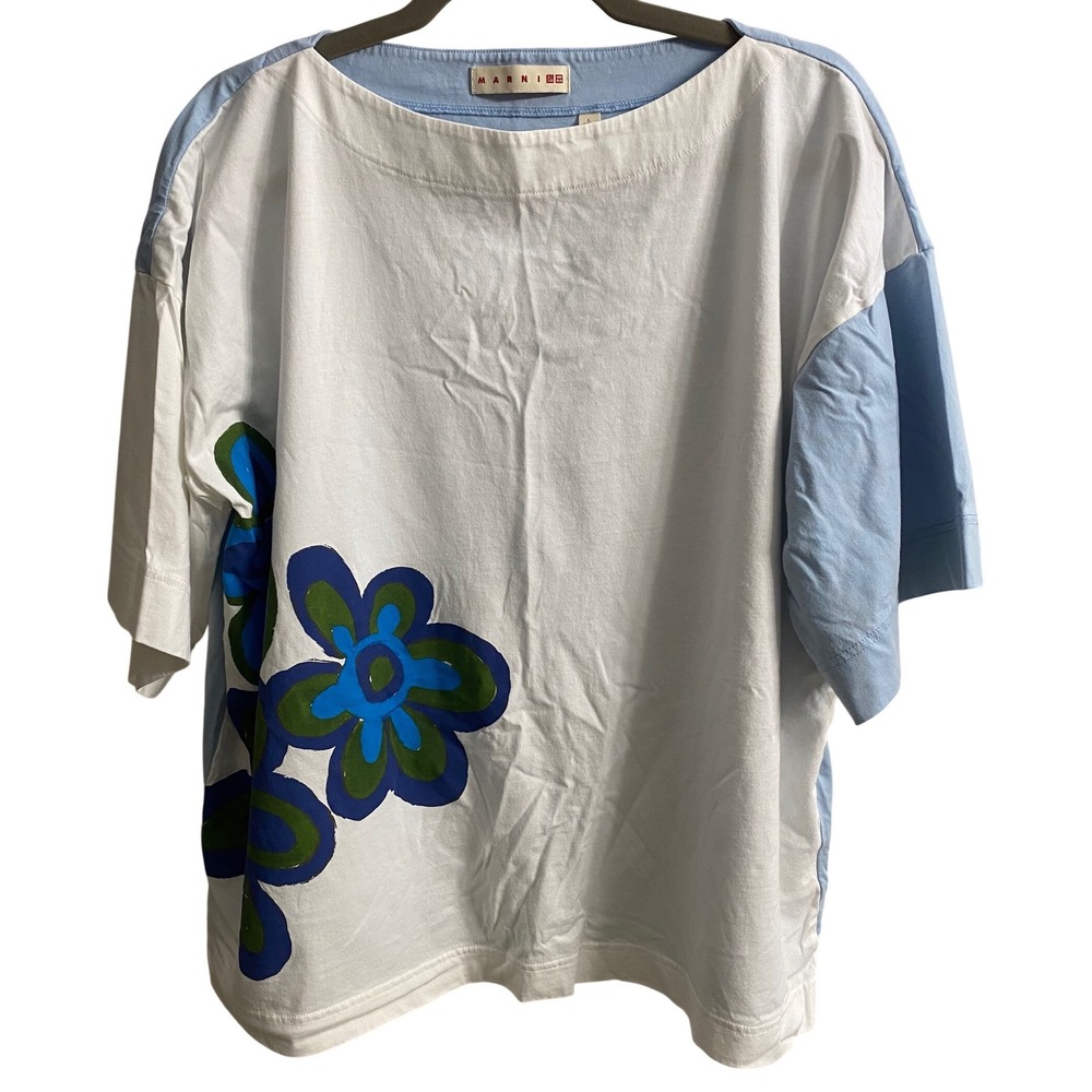 Uniqlo x Marni Oversized Floral Graphic T-Shirt Blue White 449549 Womens L